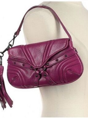 BOTKIER MAGENTA Berry Leather Shoulder Bag with Stud Accents & Tassels NWOT💗